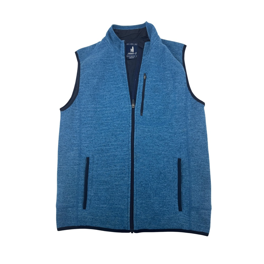 johnnie-O West Coast Prep Vest Men Medium Blue Heathered Full Zip Fleece Golf